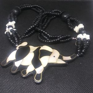 Large Black White Mother of Pearl Elephant Stone Bead Necklace Ethnic Africa